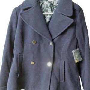 NWT Crown & Ivy Classic Navy Blue Pea Coat Sz Small RETAIL $89